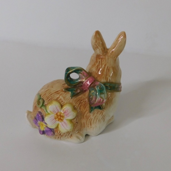 FITZ AND FLOYD Halcyon Bunny Rabbit Salt Pepper Shakers Floral Under Tray Easter - Picture 6 of 12